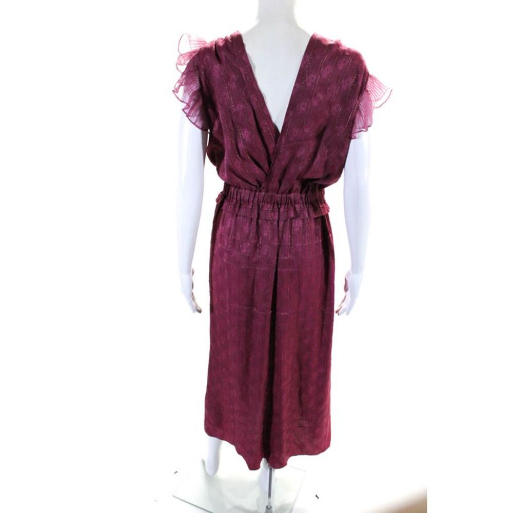 Isabel Marant Metallic Satin Ruffled V-Neck A-Line Maxi Dress Raspberry Size 36 - Picture 3 of 6